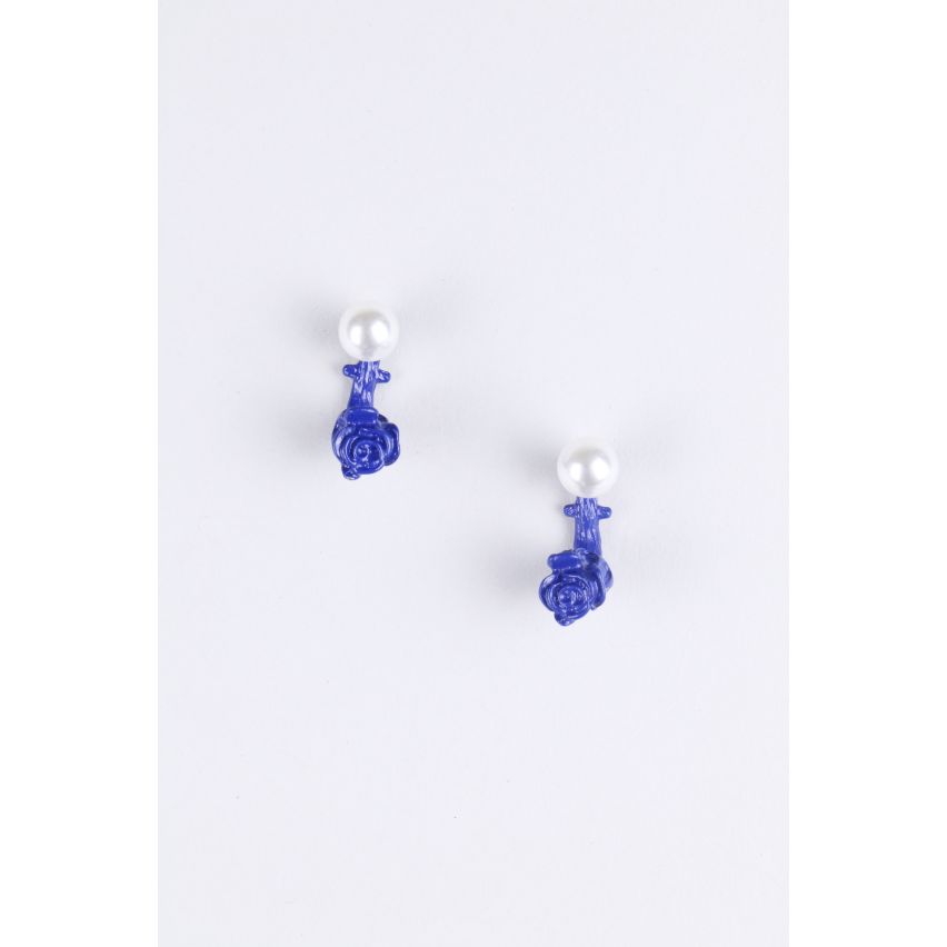 LMS Earrings With White Pearl And Blue Flower Drop