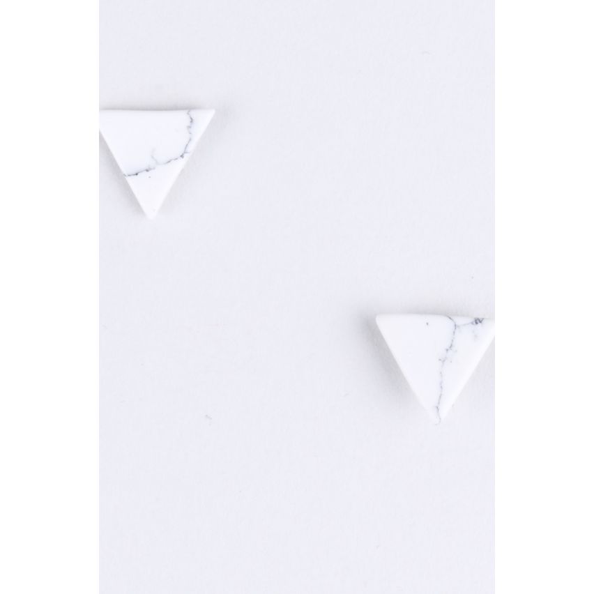 Lovemystyle White And Grey Marble Triangle Stud Earrings