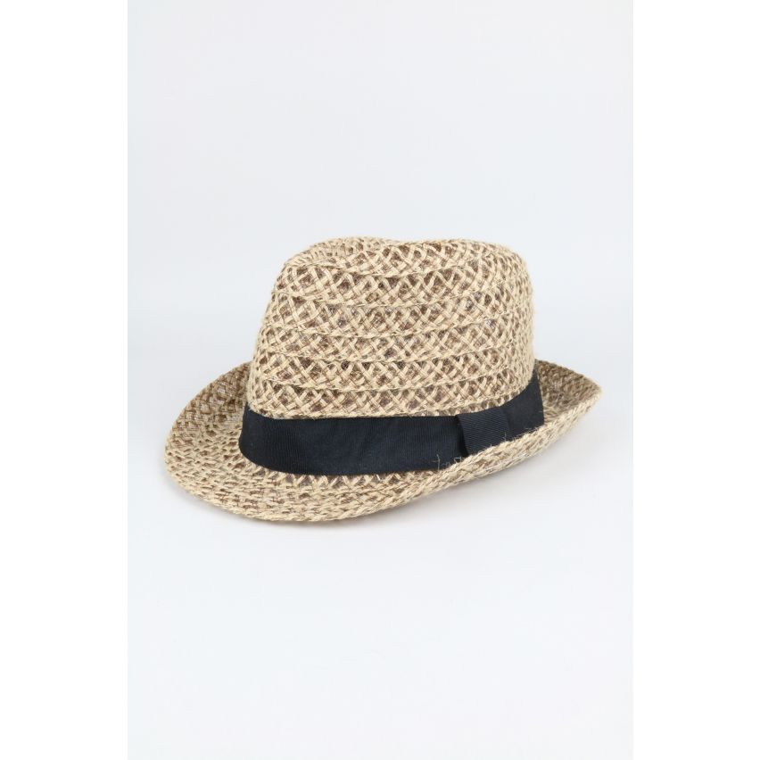 Lovemystyle Open tisser Fedora Hat avec une bande noire