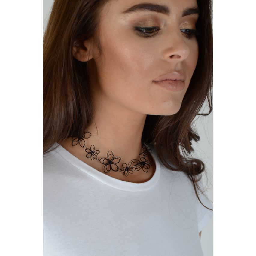 Choker de Lovemystyle noir avec motif Floral