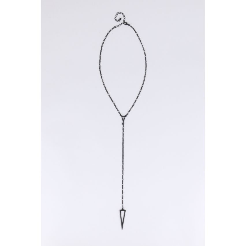 LMS Black Drop Plunge Necklace With Triangle Pendant