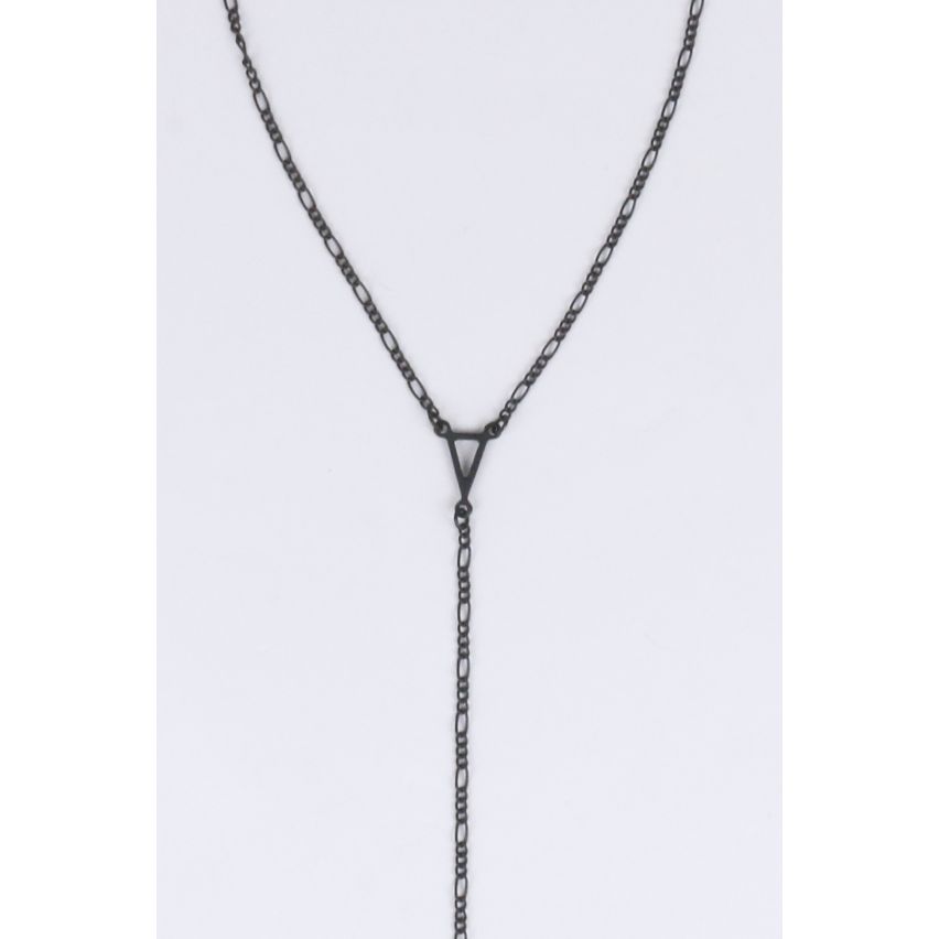 LMS Black Drop Plunge Necklace With Triangle Pendant