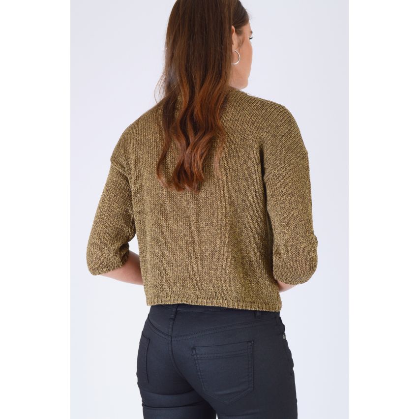 Freitag Projekt, das Khaki grün Pullover mit 3/4 Ärmeln gestrickte