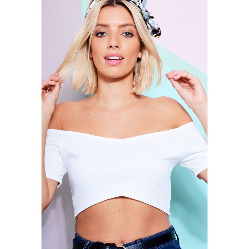 Lovemystyle Basic sur épaule manches courtes Crop dessus en blanc