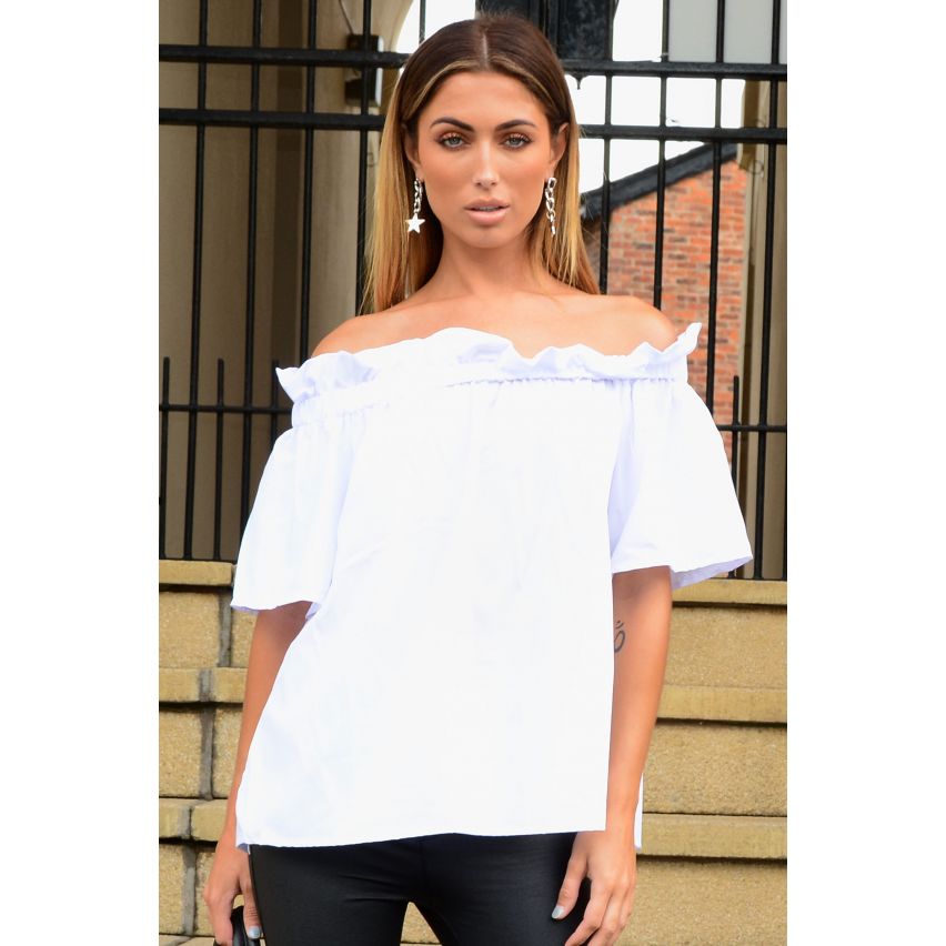 Lovemystyle Off Shoulder Top volant blanc à manches courtes