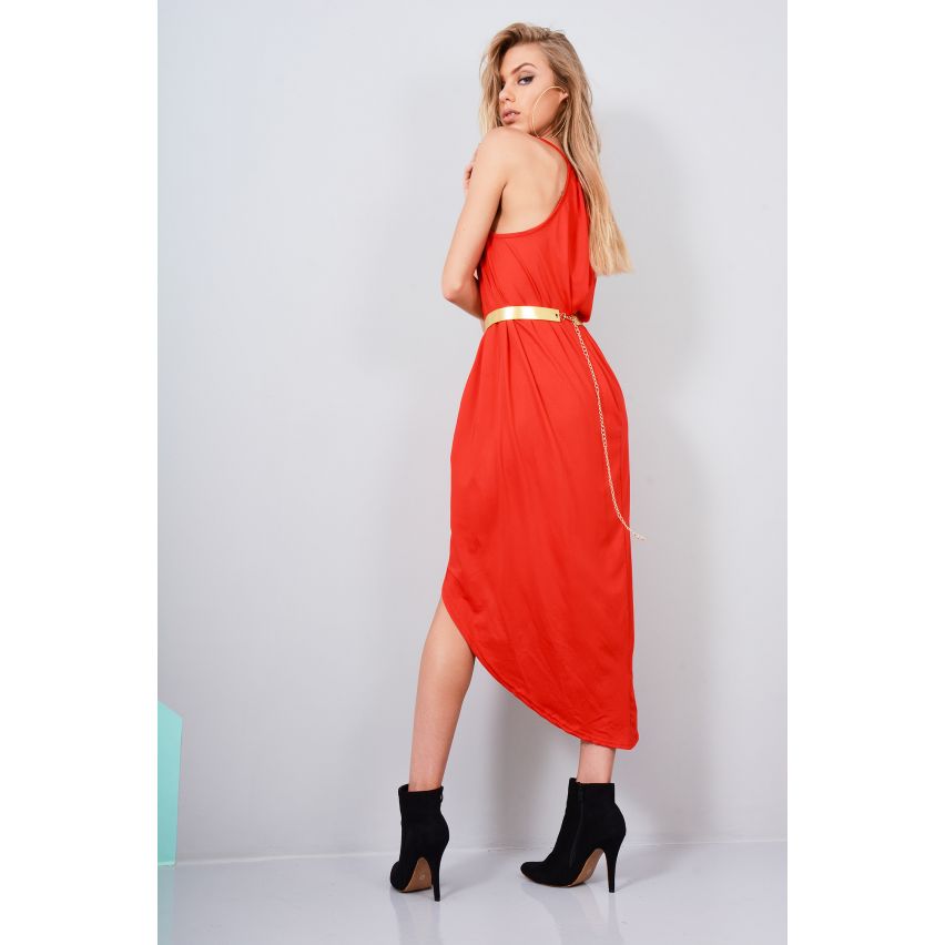 Lovemystyle rouge Loose Fit Cami robe avec ceinture aurifère