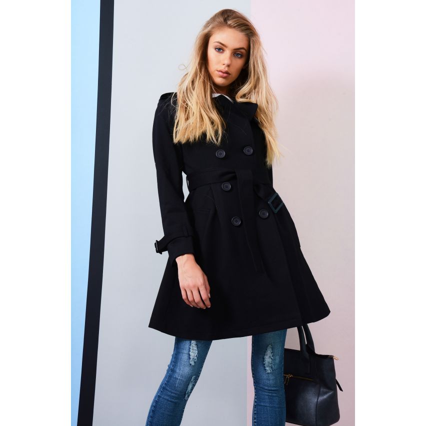 Trench-Coat noir Lovemystyle avec Double poitrine boutons