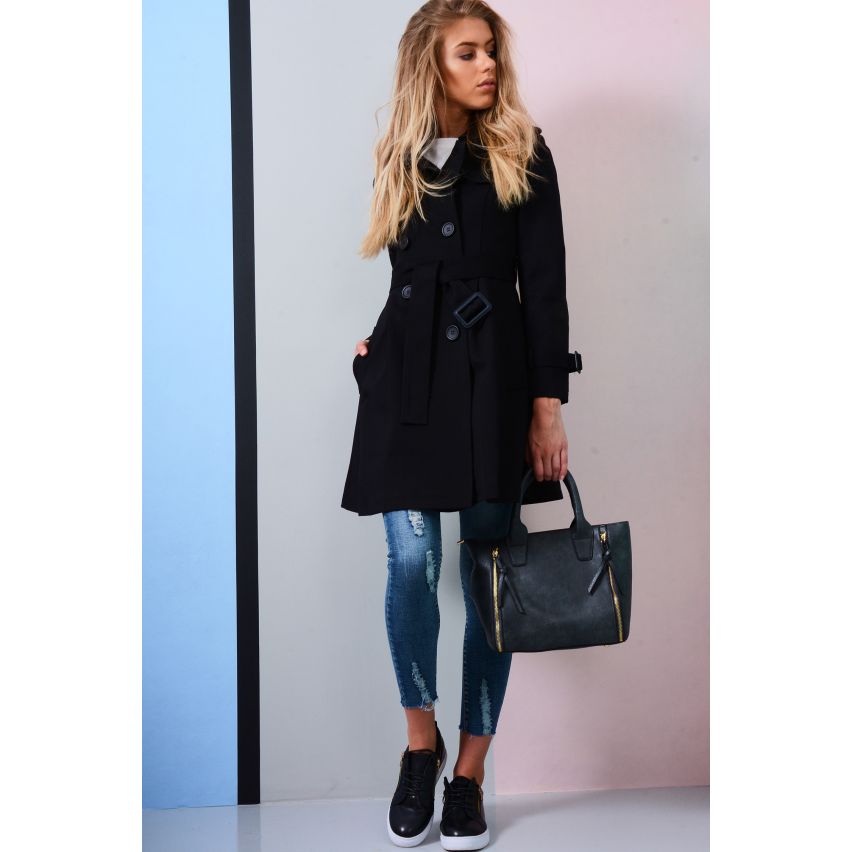 Trench-Coat noir Lovemystyle avec Double poitrine boutons