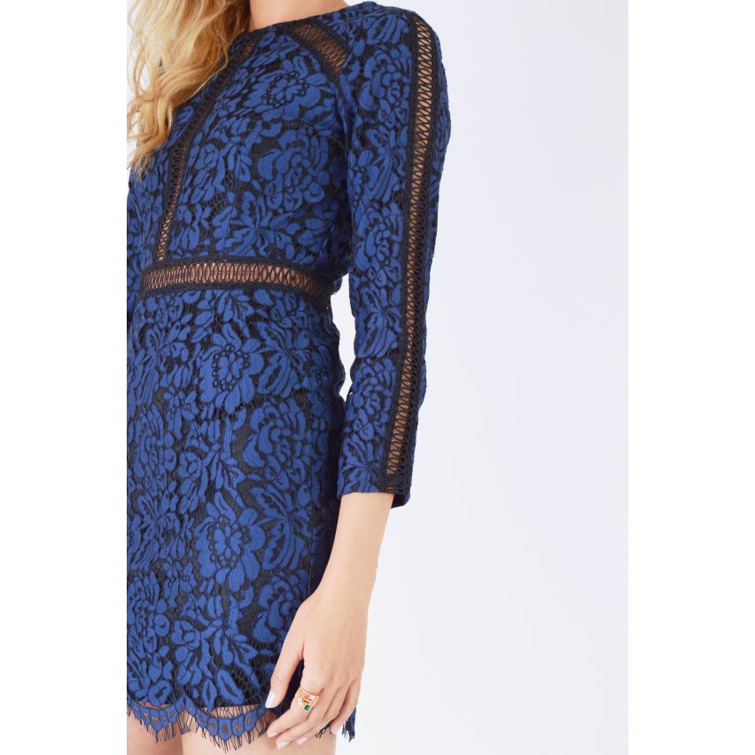 Goldie London Black robe Bodycon avec superposition de dentelle bleu marine