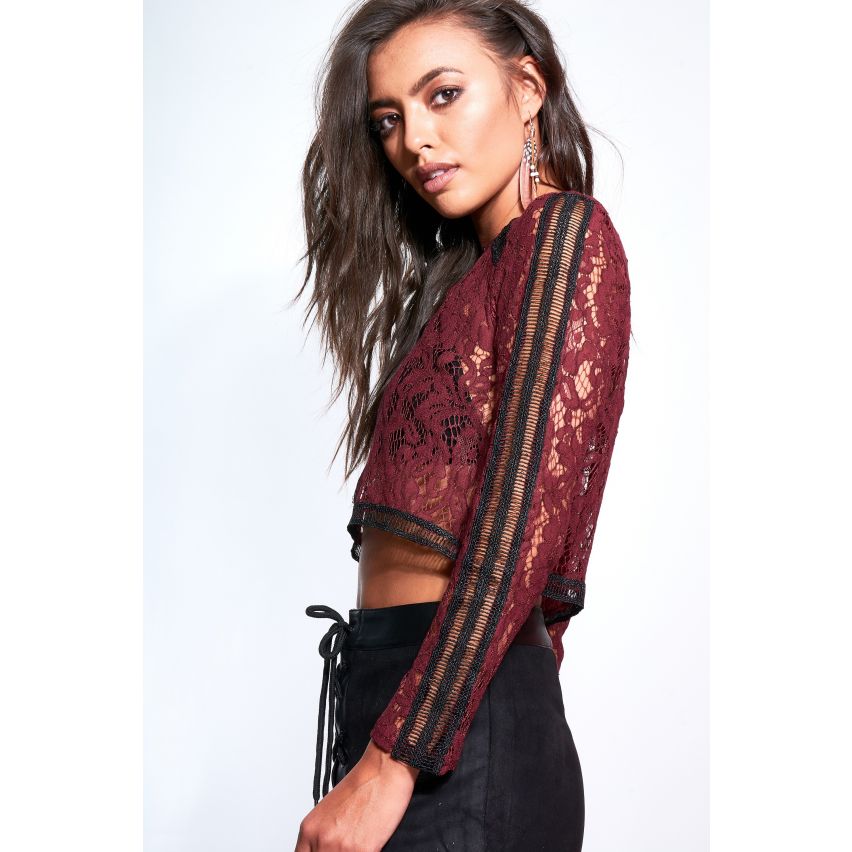 Top dentelle marron Goldie Londres avec échelle noir Détails