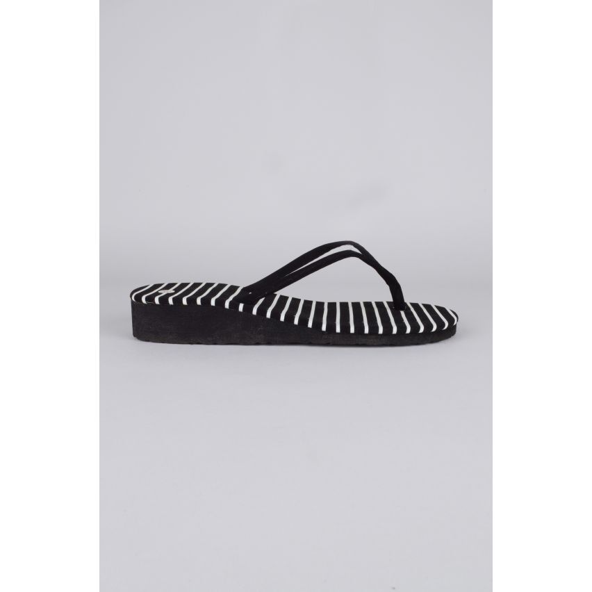 Lovemystyle Black And White Stripe Flip Flops With Wedge