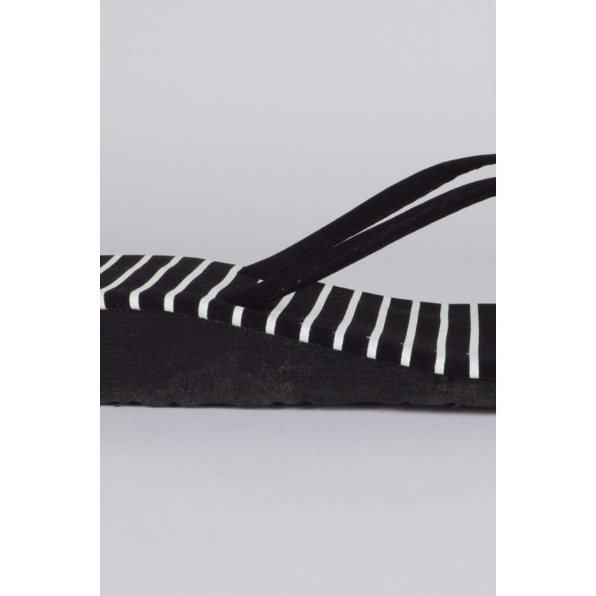 Lovemystyle Black And White Stripe Flip Flops With Wedge