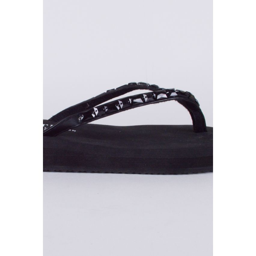 Lovemystyle Black Sole Flip Flop Sandals With Black Gems