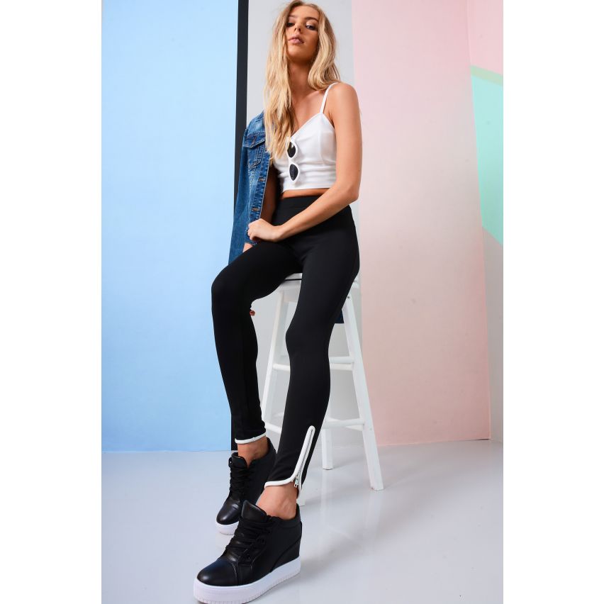 Lovemystyle Skinny schwarz Scuba Hosen mit weißen Knöchel Saum