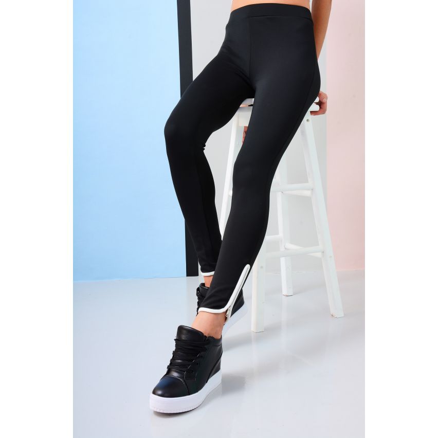 Lovemystyle Skinny schwarz Scuba Hosen mit weißen Knöchel Saum