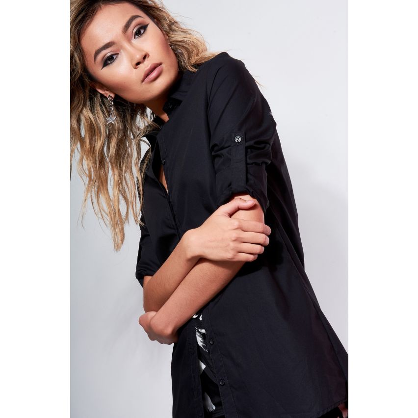 Lovemystyle noir longue lignée goutte dos chemise avec tour manche