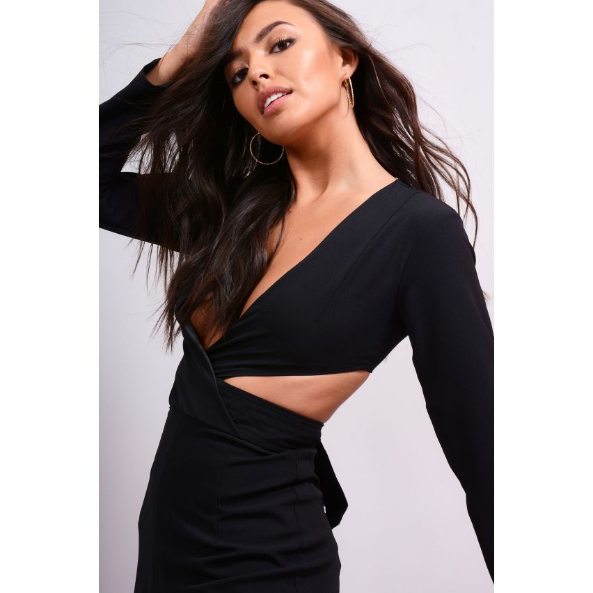 Lovemysyle Black Cut Out Playsuit With Plunge Neckline