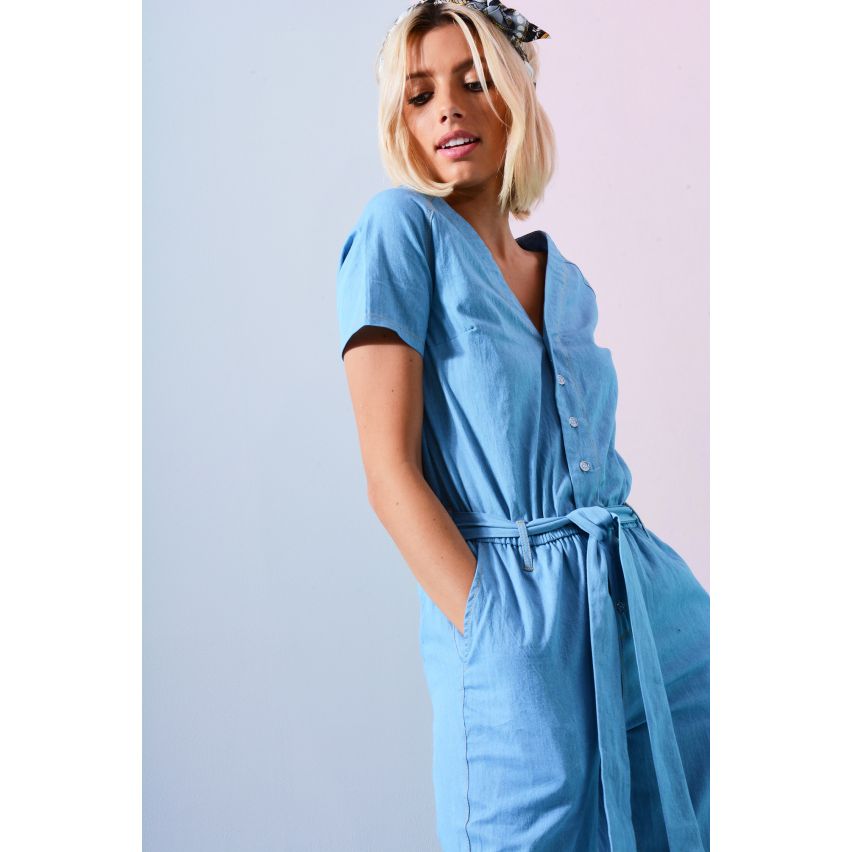 Jumpsuit Denim léger LMS avec chemisier de Front et de la taille de la cravate