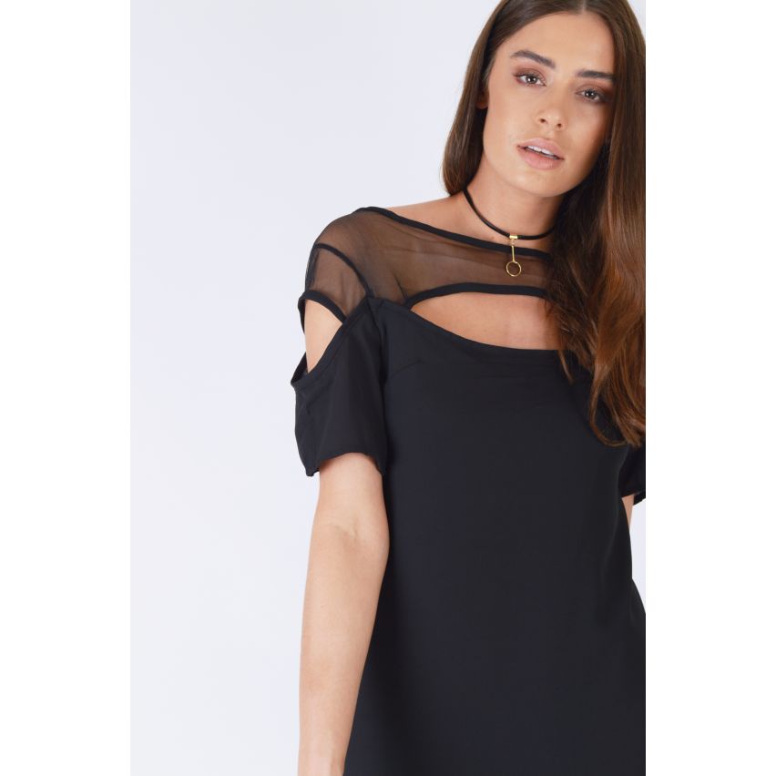 Lovemystyle Black Mesh découpe une robe à manches courte