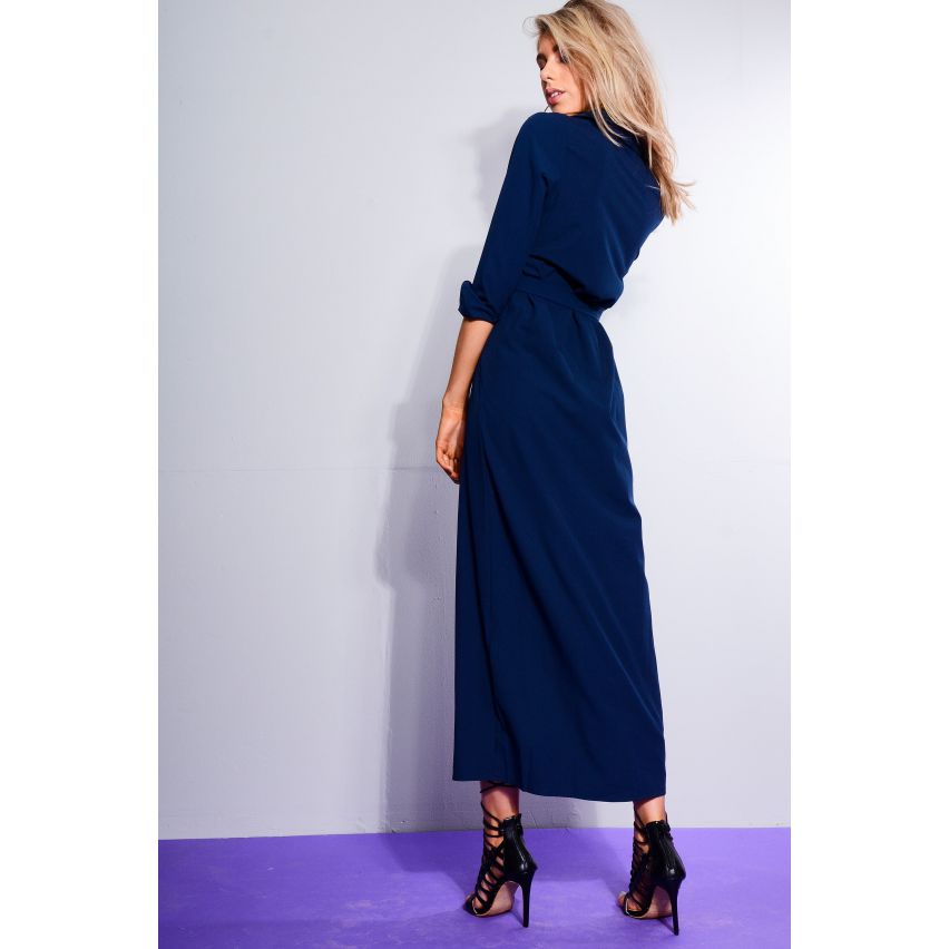 Robe bleu marine chemise Maxi LMS avec détail de la ceinture