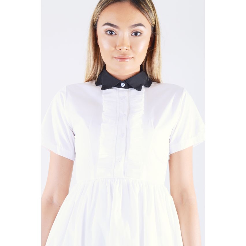 LMS Skater blanc chemise robe avec col noir et le détail de la collerette