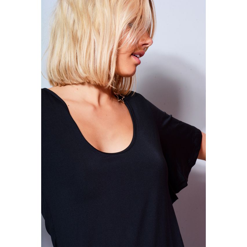 LMS robe Bodycon Batwing manches noire et courbé décolleté