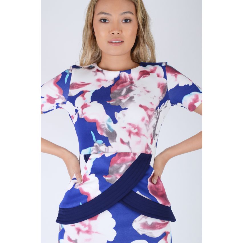 LMS monté robe à fleurs rose et bleu avec jupe Peplum