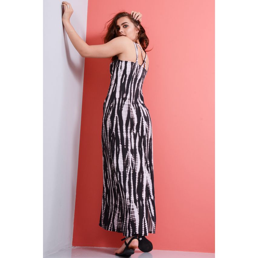 Lovemystyle Tie Dye Maxi Dress With Cross Back And Split Front