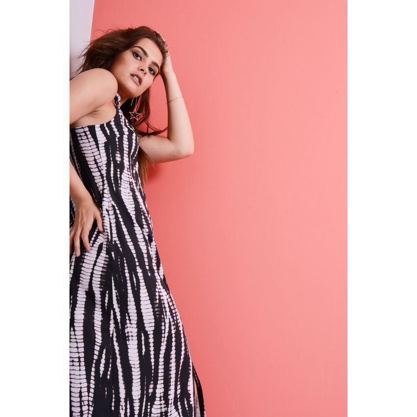 Lovemystyle Tie Dye Maxi Dress With Cross Back And Split Front