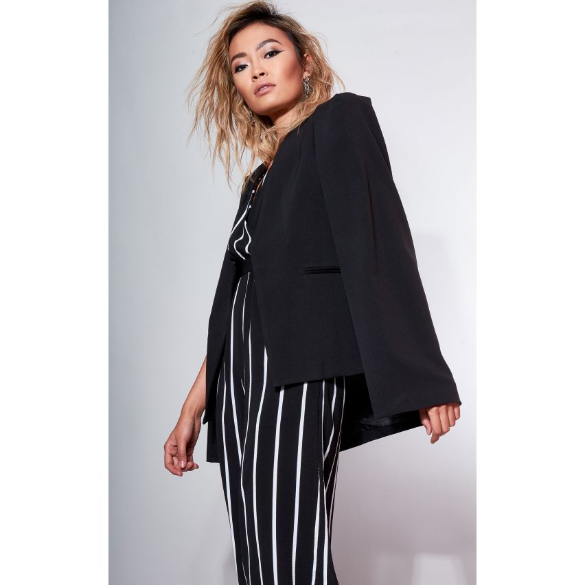 Lavish Alice Black Cape Blazer With Tie Waist Belt