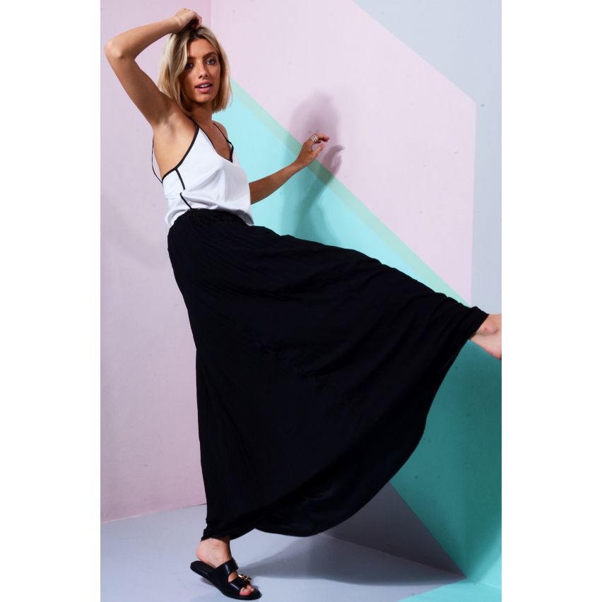 Lovemystyle noir plissé jupe Maxi avec superposition de mousseline de soie