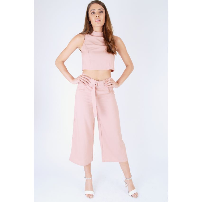 Lola Culotte vita alta rosa polveroso di maggio e Crop Top Co-ord