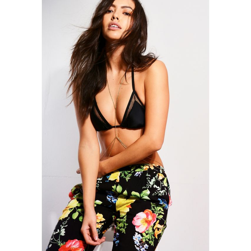 Paris Plage Floral Noir pantalon avec taille réuni