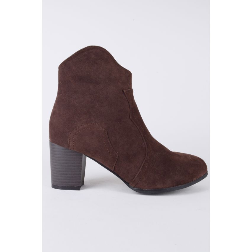 Lovemystyle Brown Faux bottines velours avec talon