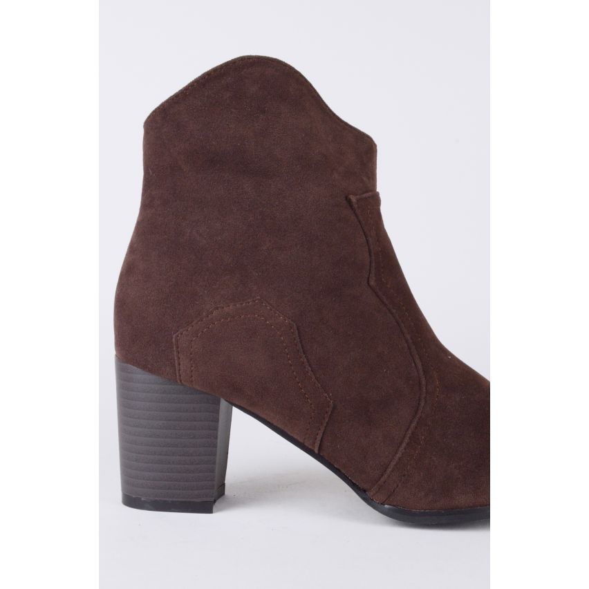 Lovemystyle Brown Faux bottines velours avec talon