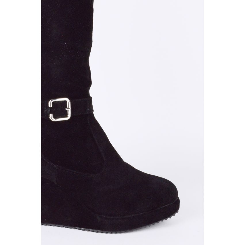 Lovemystyle Knee High bottes avec plate-forme Wedge en noir