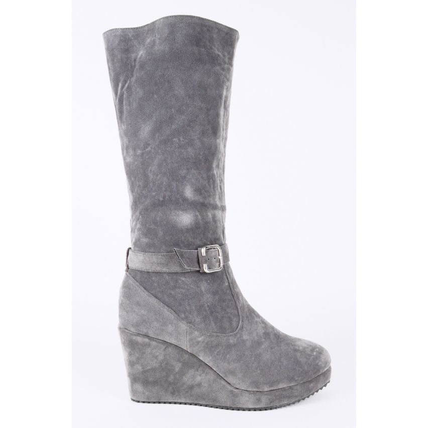 LMS gris Suede Wedge milieu mi-botte avec boucle