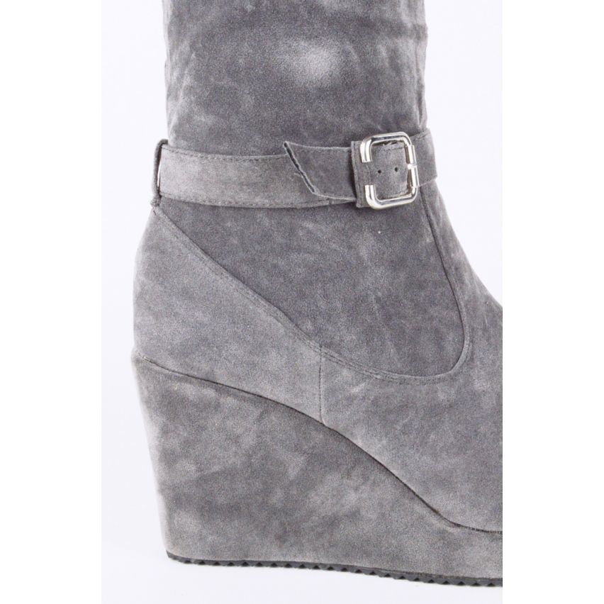 LMS gris Suede Wedge milieu mi-botte avec boucle