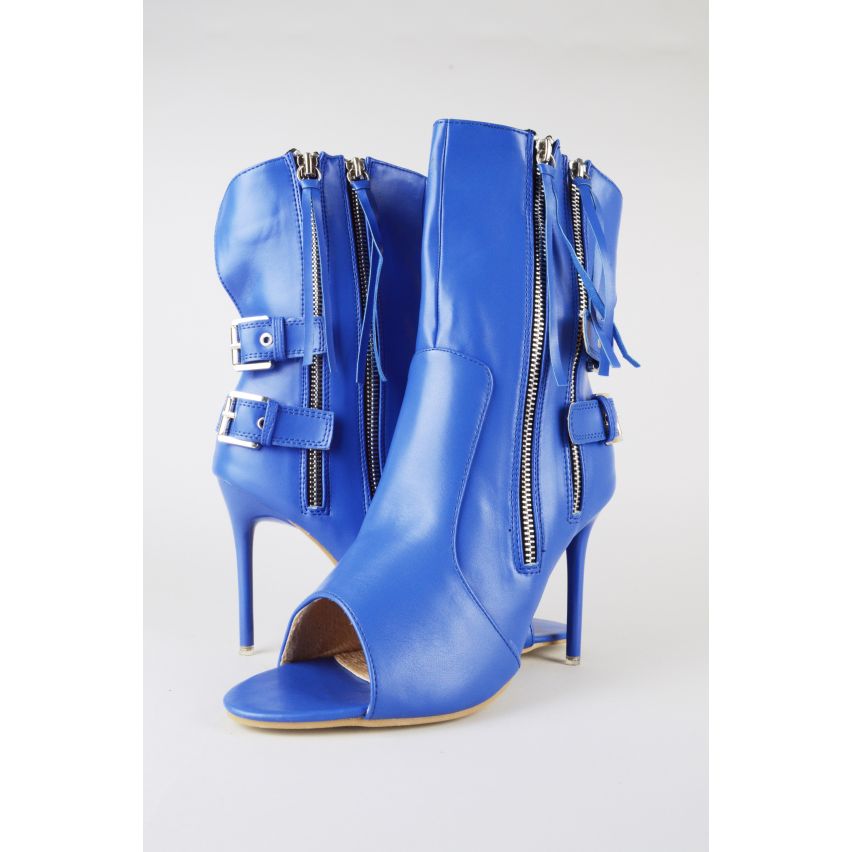 LMS Eletric bleu cheville botte talons avec Double Side Zip & Peep Toe