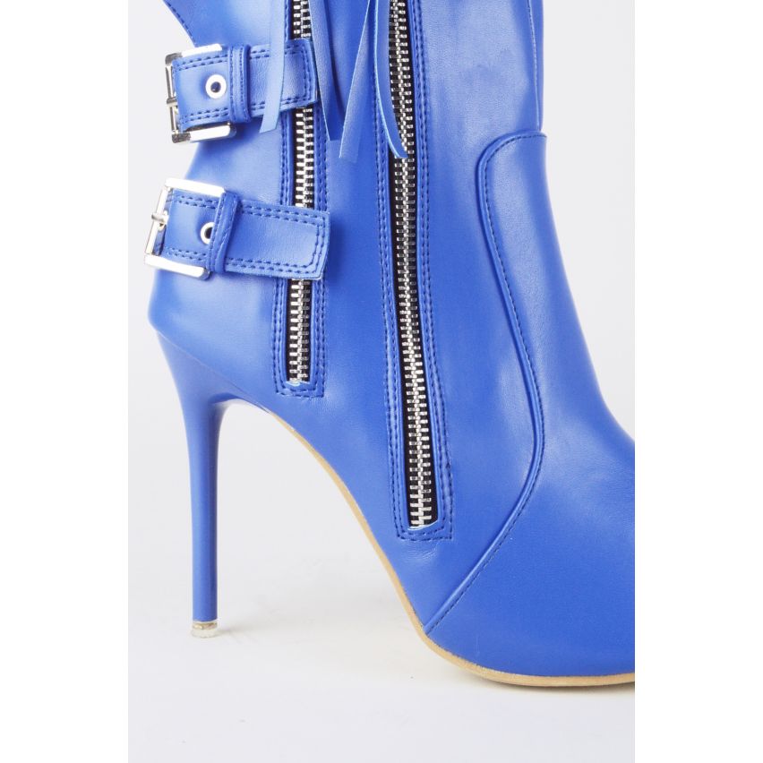 LMS Eletric bleu cheville botte talons avec Double Side Zip & Peep Toe