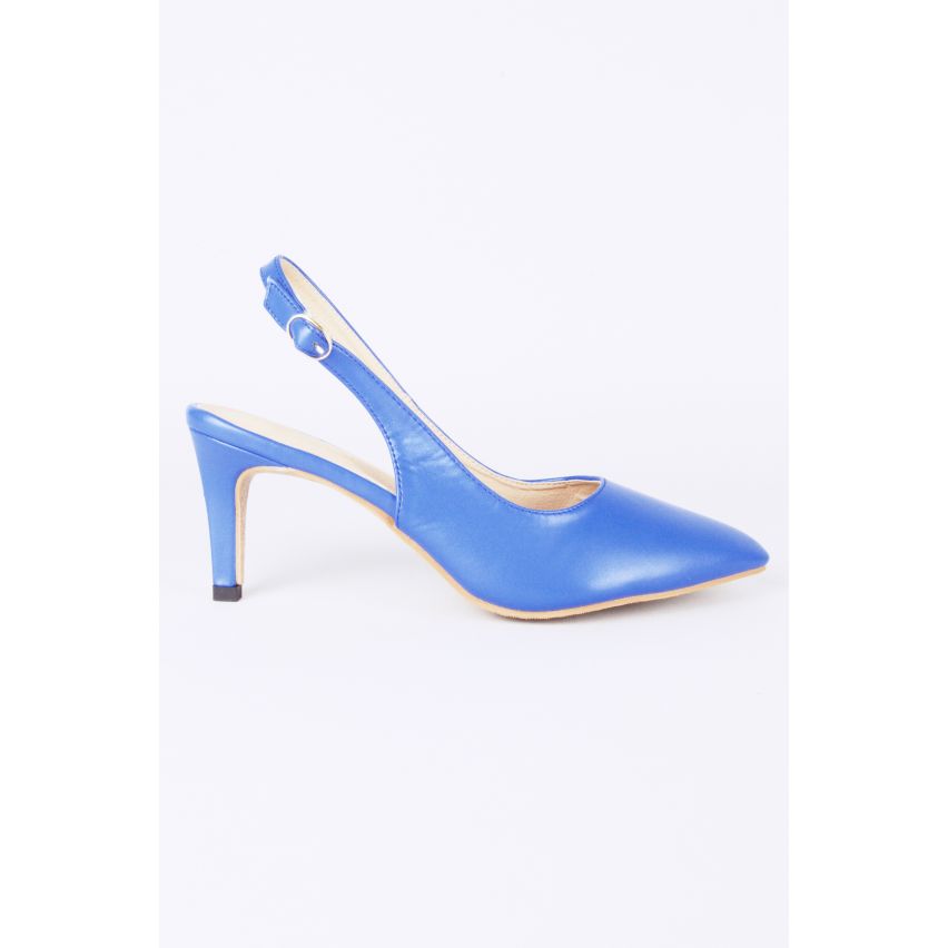 LMS Blue Pointed Toe Sling Back Court Shoe With Mid Heel