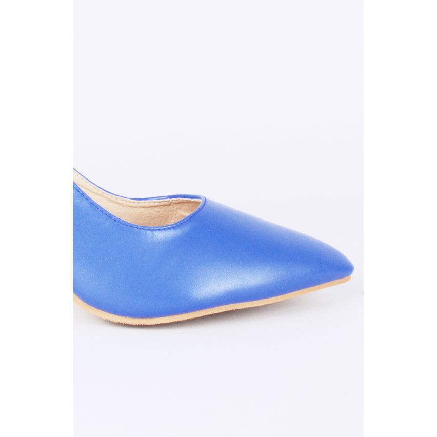 LMS Blue Pointed Toe Sling Back Court Shoe With Mid Heel