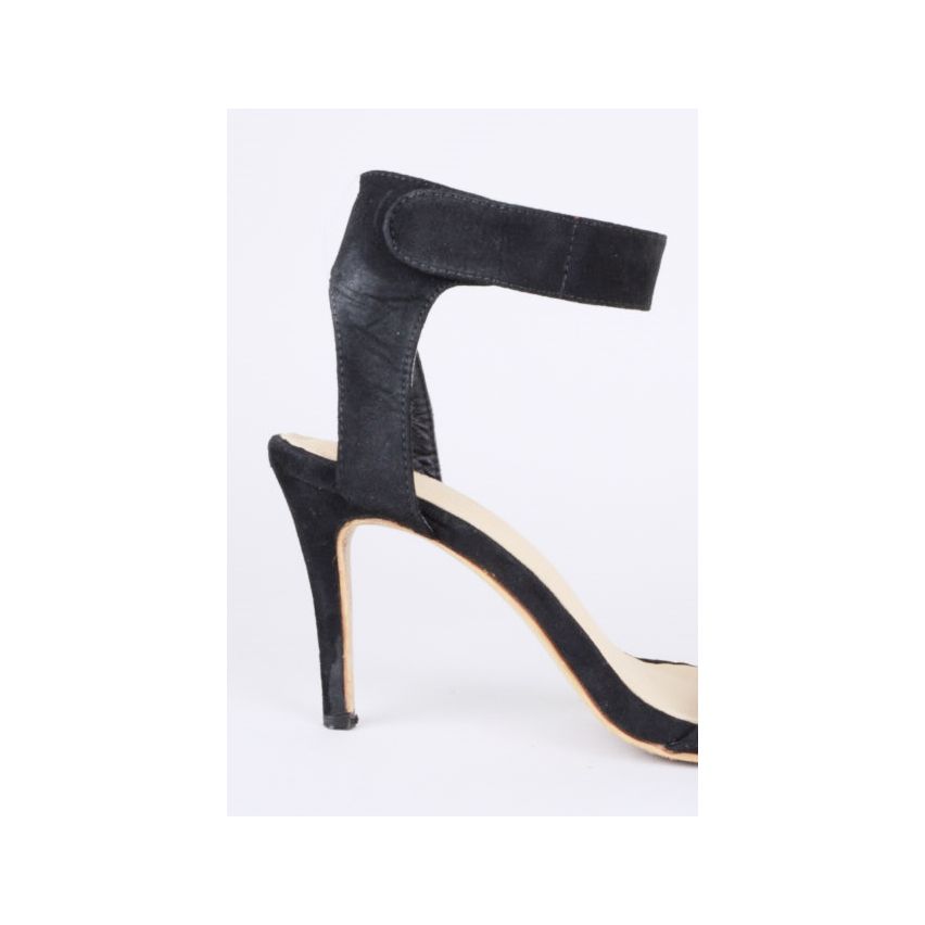 LMS Black Suede High Heel Sandal With Velcro Angle Strap