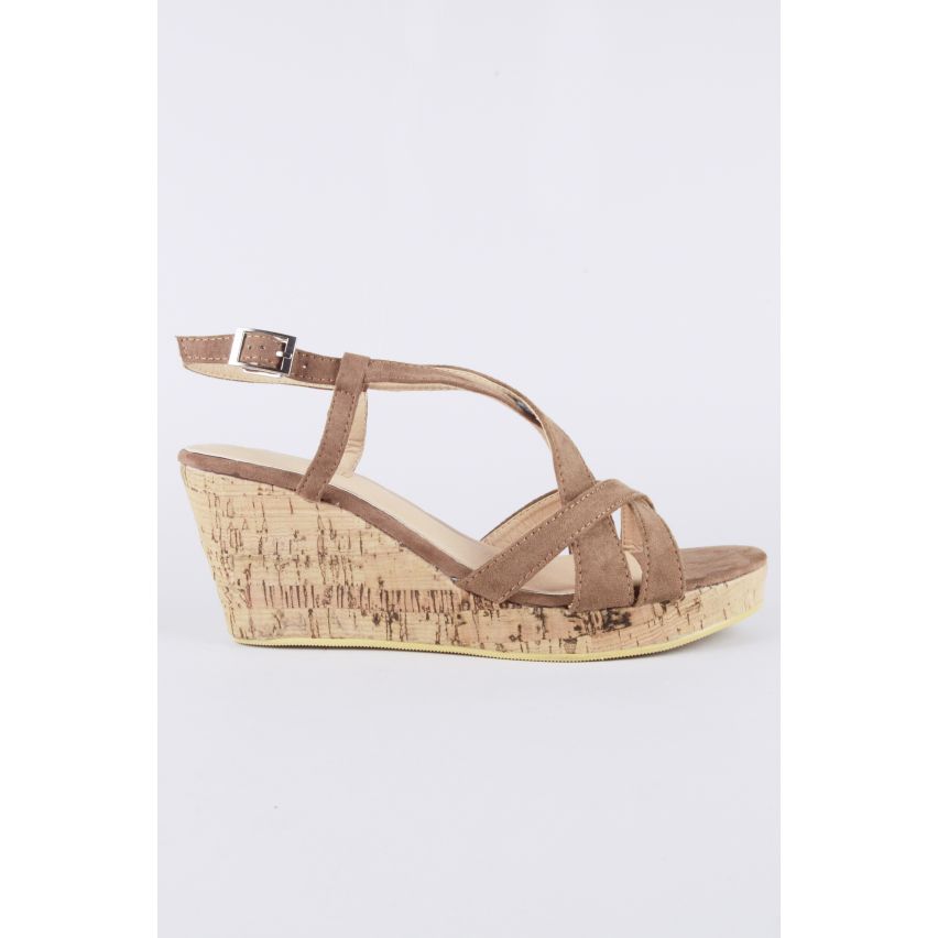 Lovemystyle Cork Wedges With Brown Suede Straps