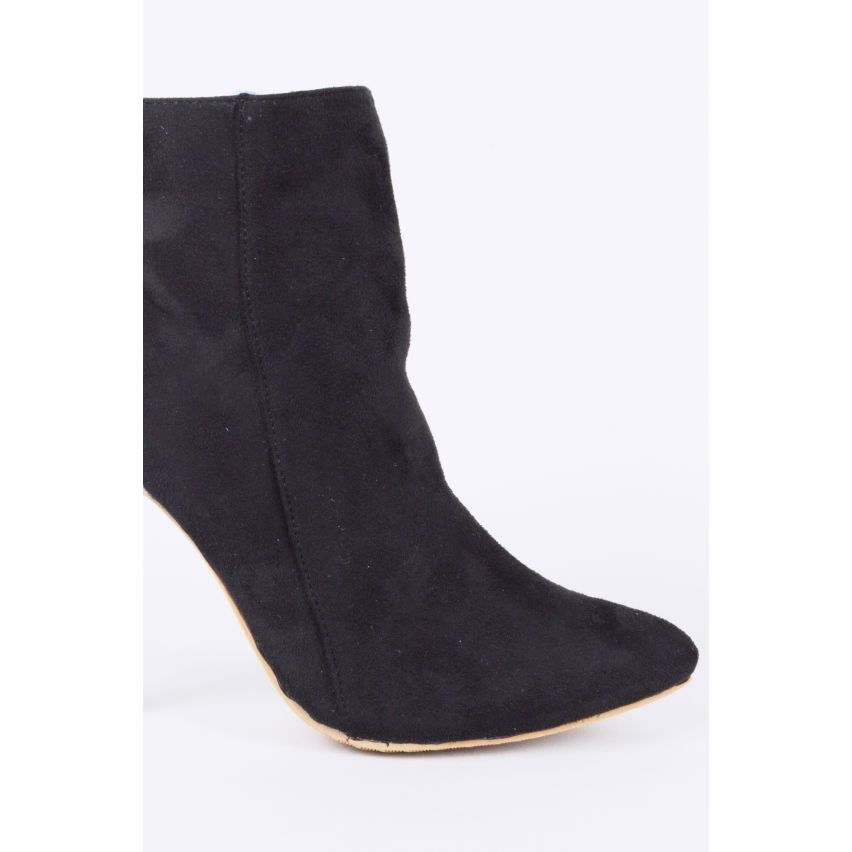 LMS svart mocka hög klack pekade Zip upp Ankle Boot