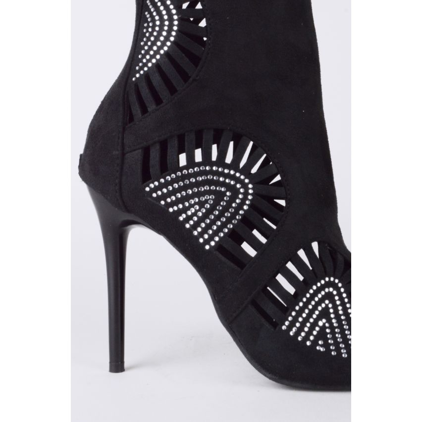 Lovemystyle Laser Cut Open Toe Bottine avec détail de Diamante