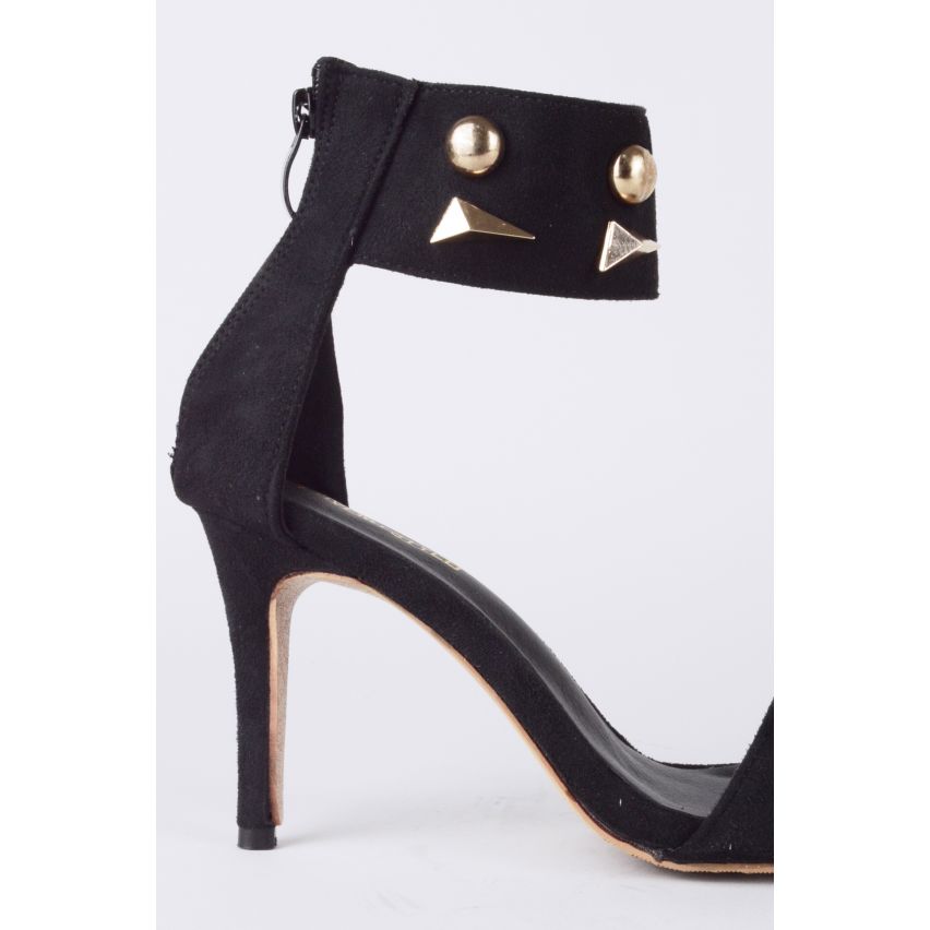 Lovemystyle Gold Studded Strap Heels In Black