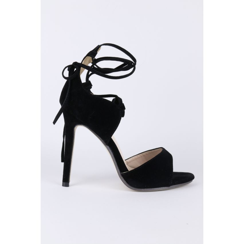 Lovemystyle Suede cheville lacet talons sandales en noir