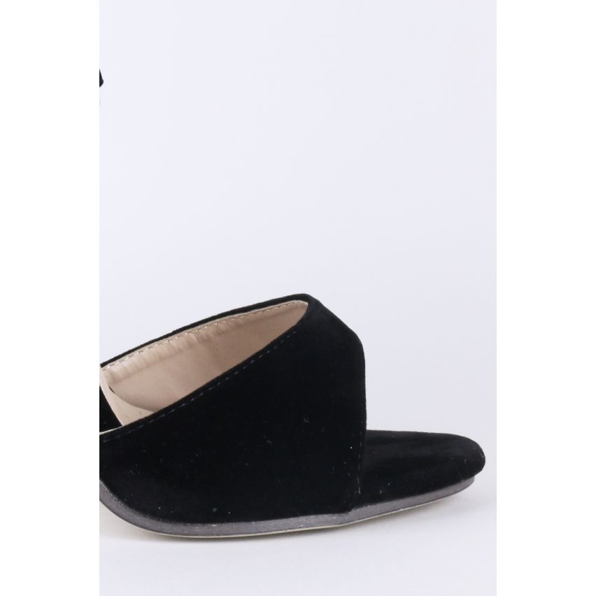 Lovemystyle Suede cheville lacet talons sandales en noir