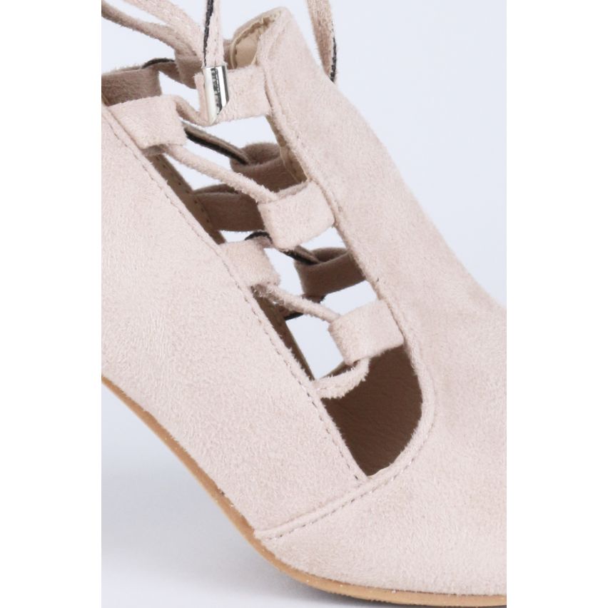 Lovemystyle enkel Tie Suede Peep-Toe sandalen In Beige